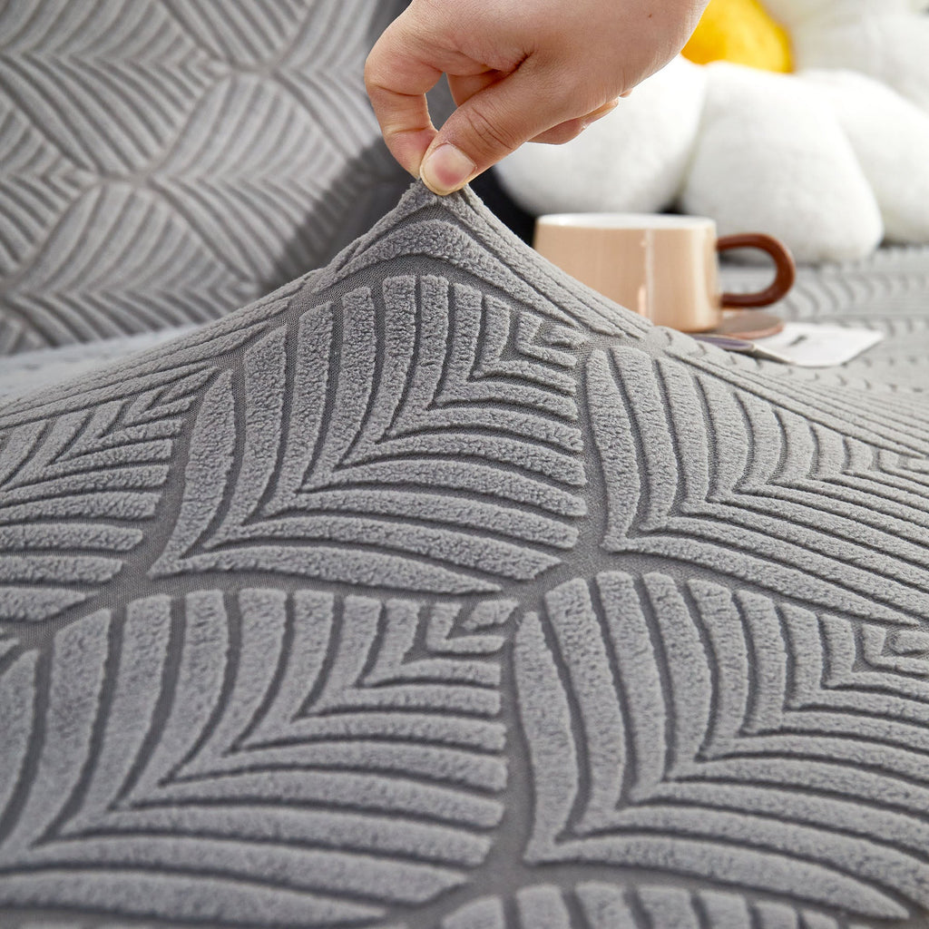 3D Leaves Jacquard Couch Slipcovers Non-Slip Cozy Stretchy Couch Covers for Sectional