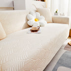 3D Leaves Jacquard Couch Slipcovers Non-Slip Cozy Stretchy Couch Covers for Sectional