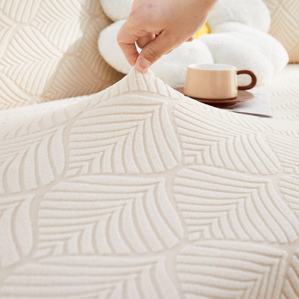 3D Leaves Jacquard Couch Slipcovers Non-Slip Cozy Stretchy Couch Covers for Sectional