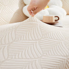 3D Leaves Jacquard Couch Slipcovers Non-Slip Cozy Stretchy Couch Covers for Sectional