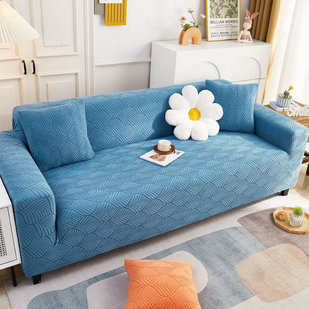 3D Leaves Jacquard Couch Slipcovers Non-Slip Cozy Stretchy Couch Covers for Sectional