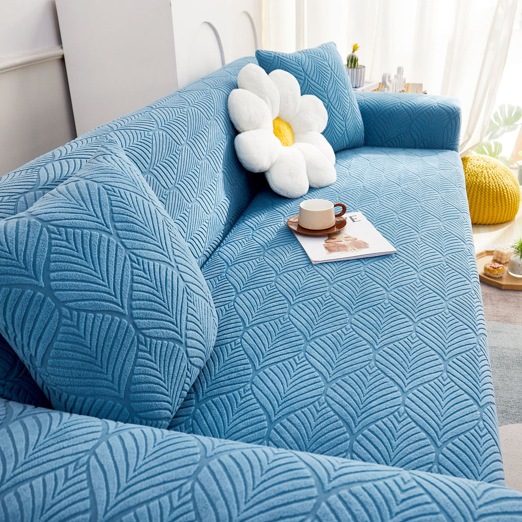 3D Leaves Jacquard Couch Slipcovers Non-Slip Cozy Stretchy Couch Covers for Sectional
