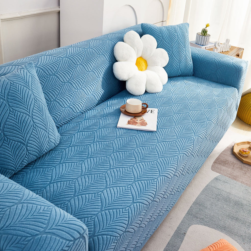 3D Leaves Jacquard Couch Slipcovers Non-Slip Cozy Stretchy Couch Covers for Sectional