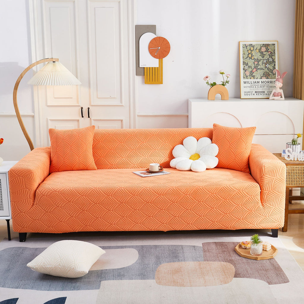 3D Leaves Jacquard Couch Slipcovers Non-Slip Cozy Stretchy Couch Covers for Sectional