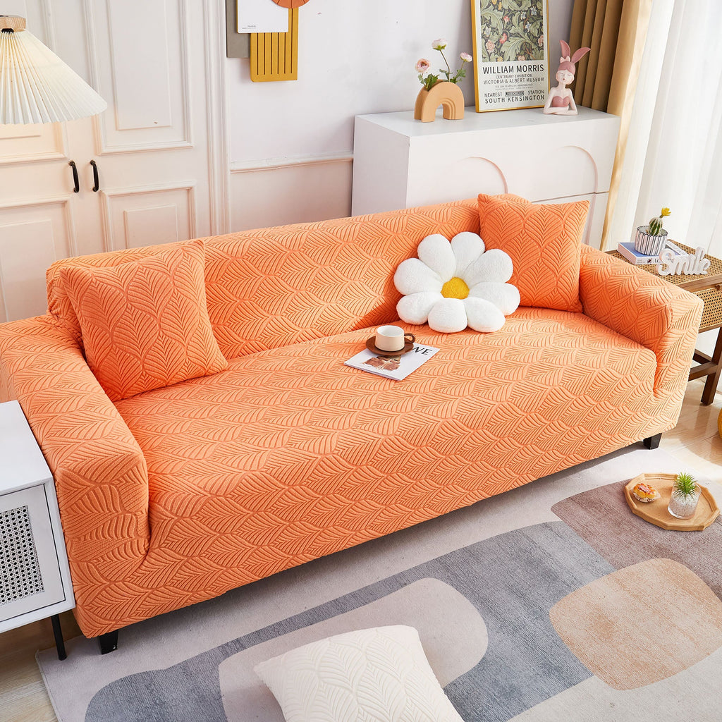 3D Leaves Jacquard Couch Slipcovers Non-Slip Cozy Stretchy Couch Covers for Sectional