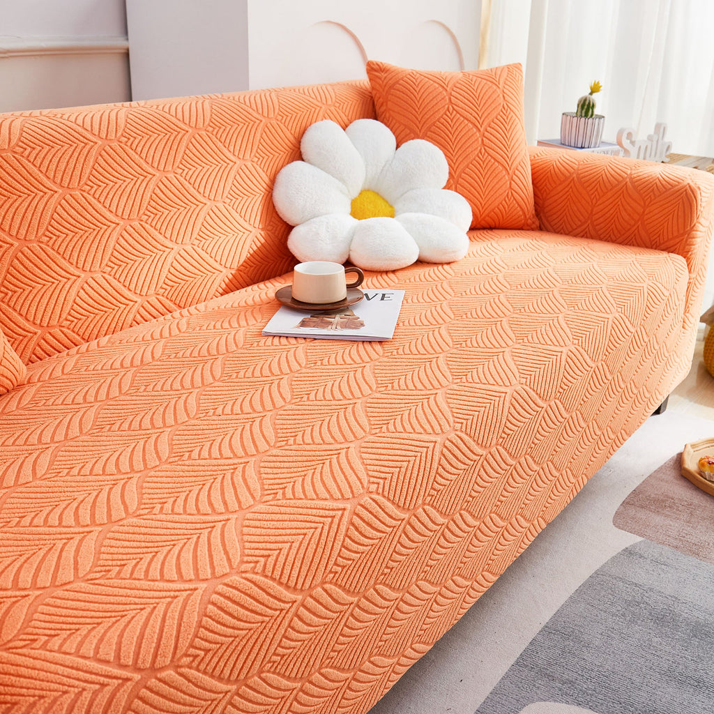 3D Leaves Jacquard Couch Slipcovers Non-Slip Cozy Stretchy Couch Covers for Sectional