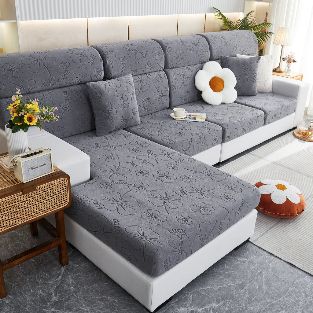 Lucky Clover Slipcover Non-Slip Stretch Jacquard Polar Fleece Sofa Cover for Pets, Cushions, Couches