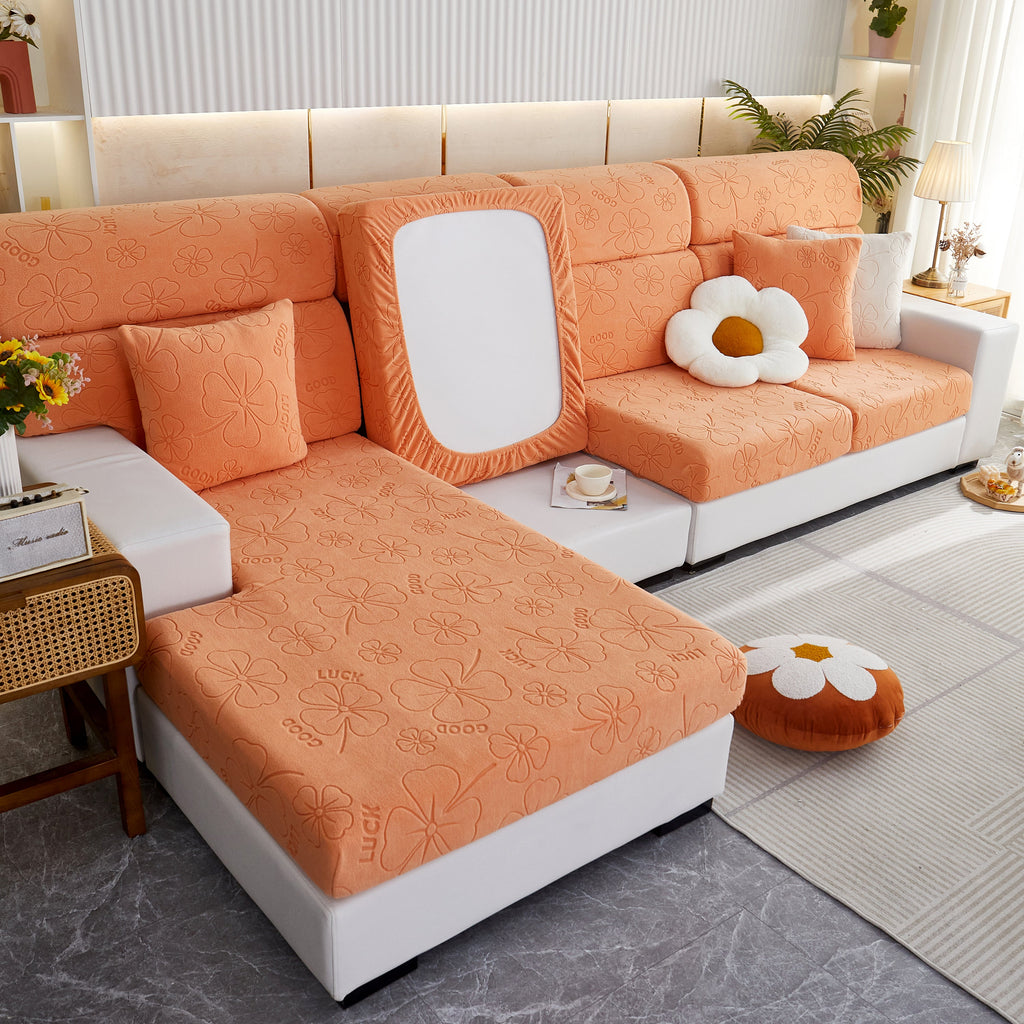 Lucky Clover Slipcover Non-Slip Stretch Jacquard Polar Fleece Sofa Cover for Pets, Cushions, Couches