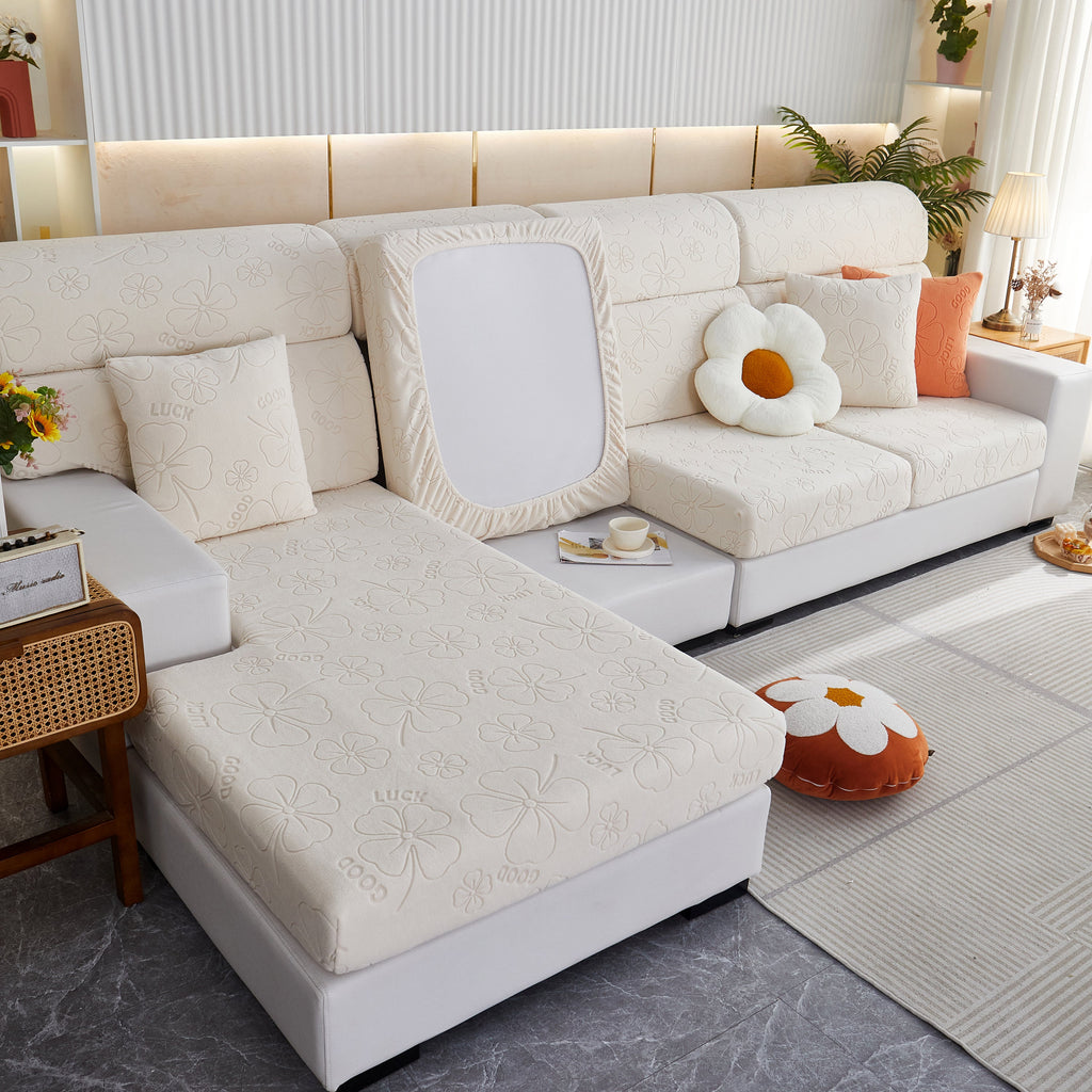 Lucky Clover Slipcover Non-Slip Stretch Jacquard Polar Fleece Sofa Cover for Pets, Cushions, Couches