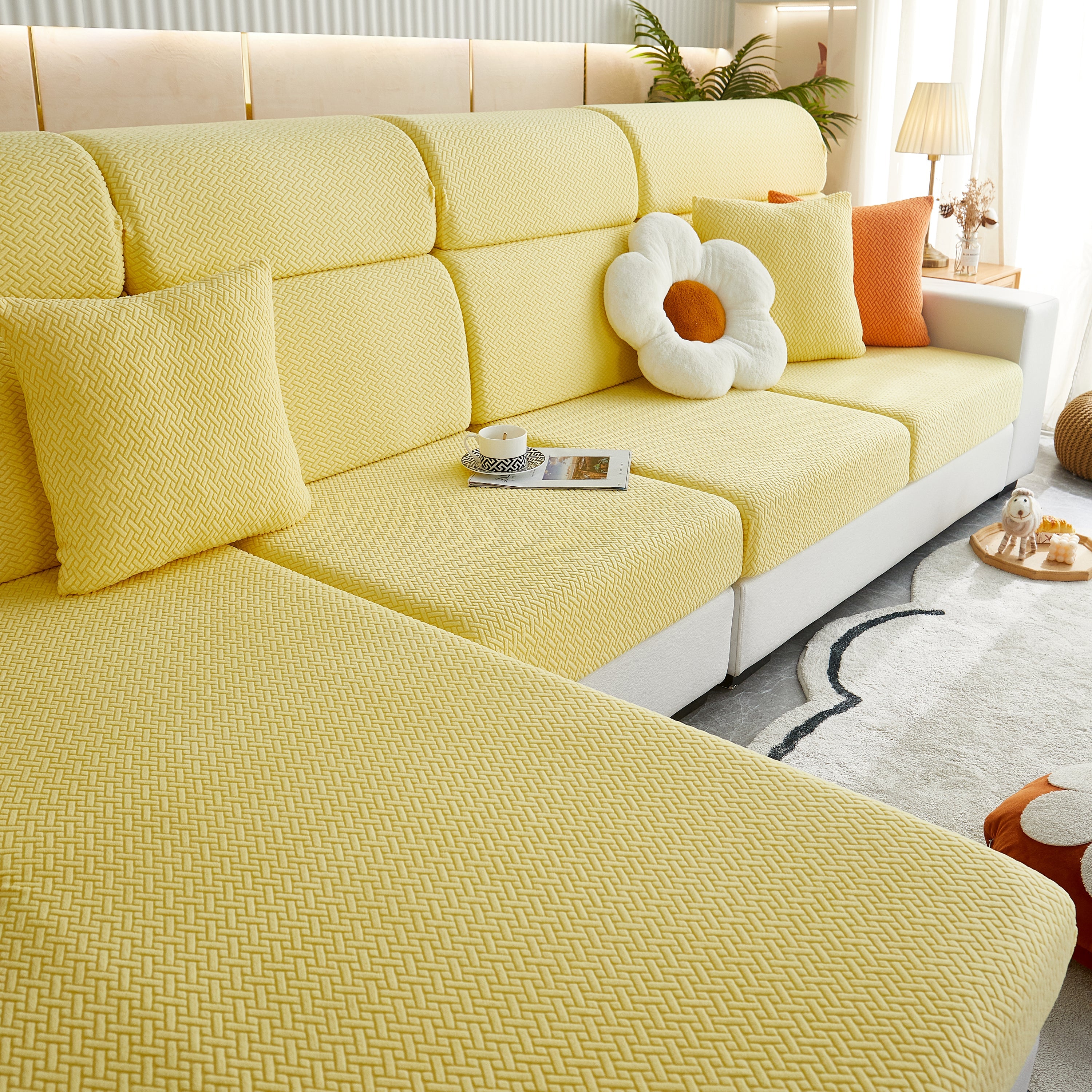 High Stretch Separate Cushion Covers Sofa Slipcover for L-Shaped Sectional Couch