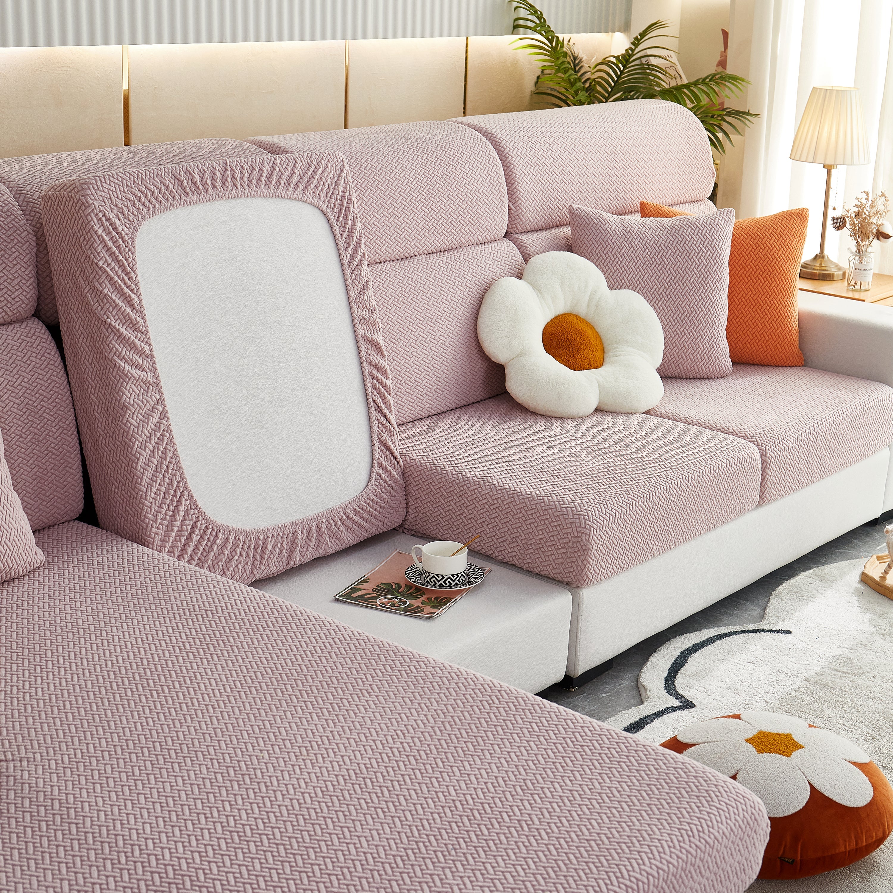 High Stretch Separate Cushion Covers Sofa Slipcover for L-Shaped Sectional Couch