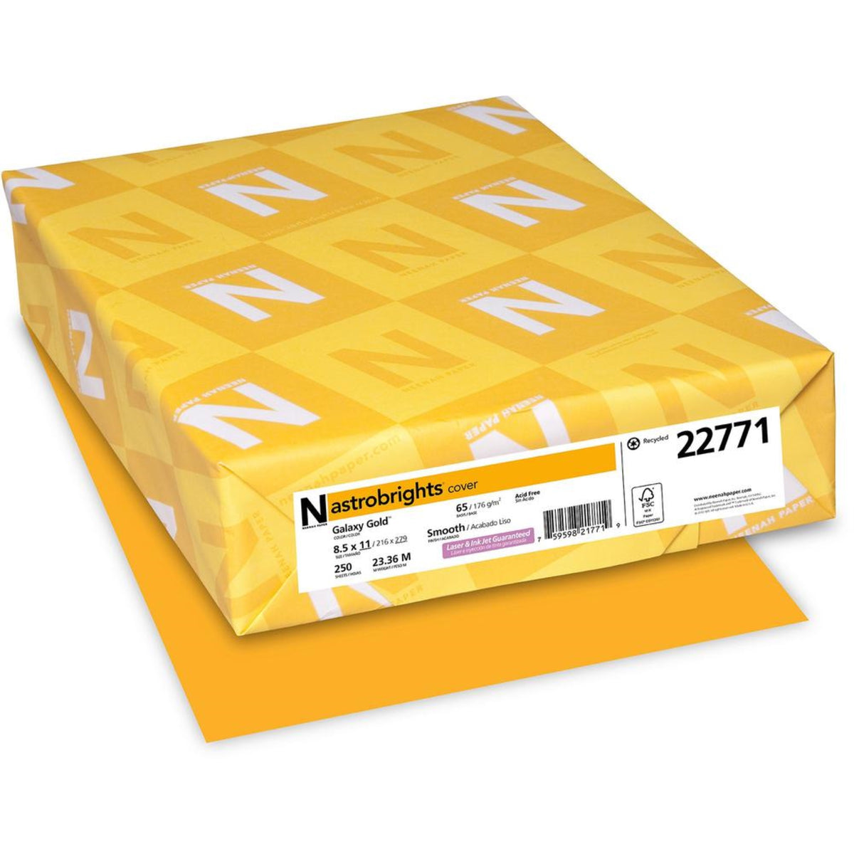 Astrobrights Colored Cardstock - Gold - Letter - 8 1/2 X 11 - 65 Lb Basis Weight - 250 / Pack - Fsc, Green Seal - Durable, Heavy