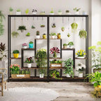 Modern Industrial Heavy Duty Metal Wood Plant Stand with 10 Hanging Hooks