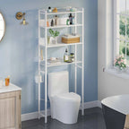 White Over the Toilet Storage Freestanding Modern Metal Wood Shelving Unit