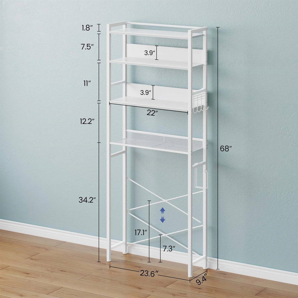 White Over the Toilet Storage Freestanding Modern Metal Wood Shelving Unit