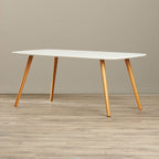 White Top Mid-Century Coffee Table with Solid Wood Legs