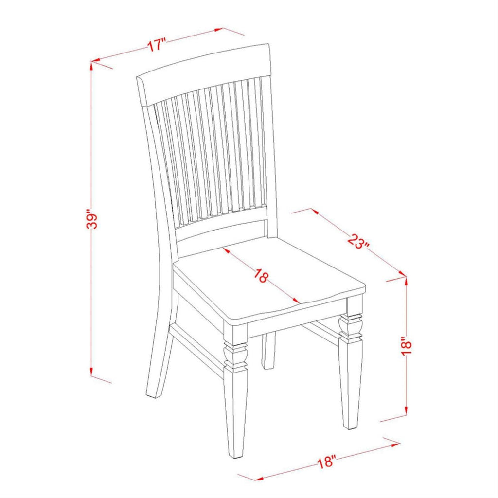East West Furniture Weston Dining Slat Back Wood Seat Kitchen Chairs, Set of 2, WEC-BLK-W