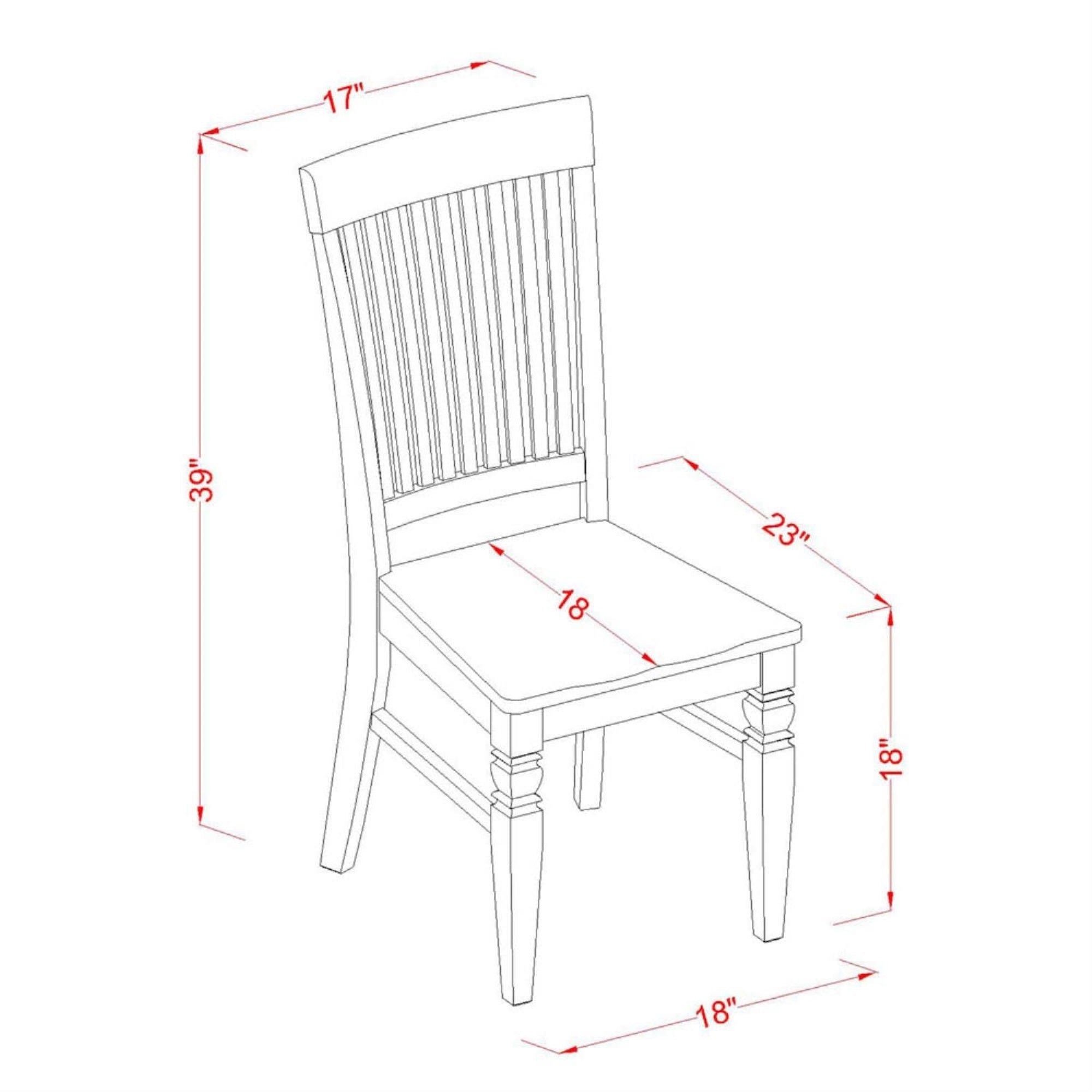 East West Furniture Weston Dining Slat Back Wood Seat Kitchen Chairs, Set of 2, WEC-BLK-W