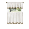Westport Tier And Valance Set  Elegant Scalloped Design With Pinstripes And Flower Accents  Easy Installation  Machine Washab