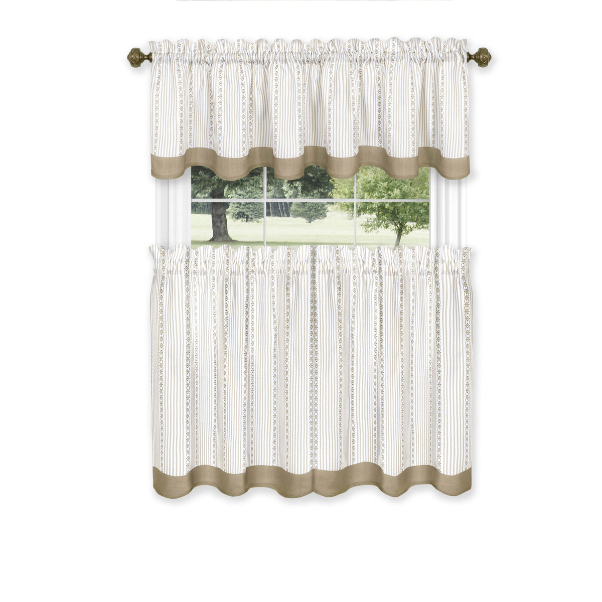 Westport Window Curtain Tier Pair And Valance Set  58X24  Taupe