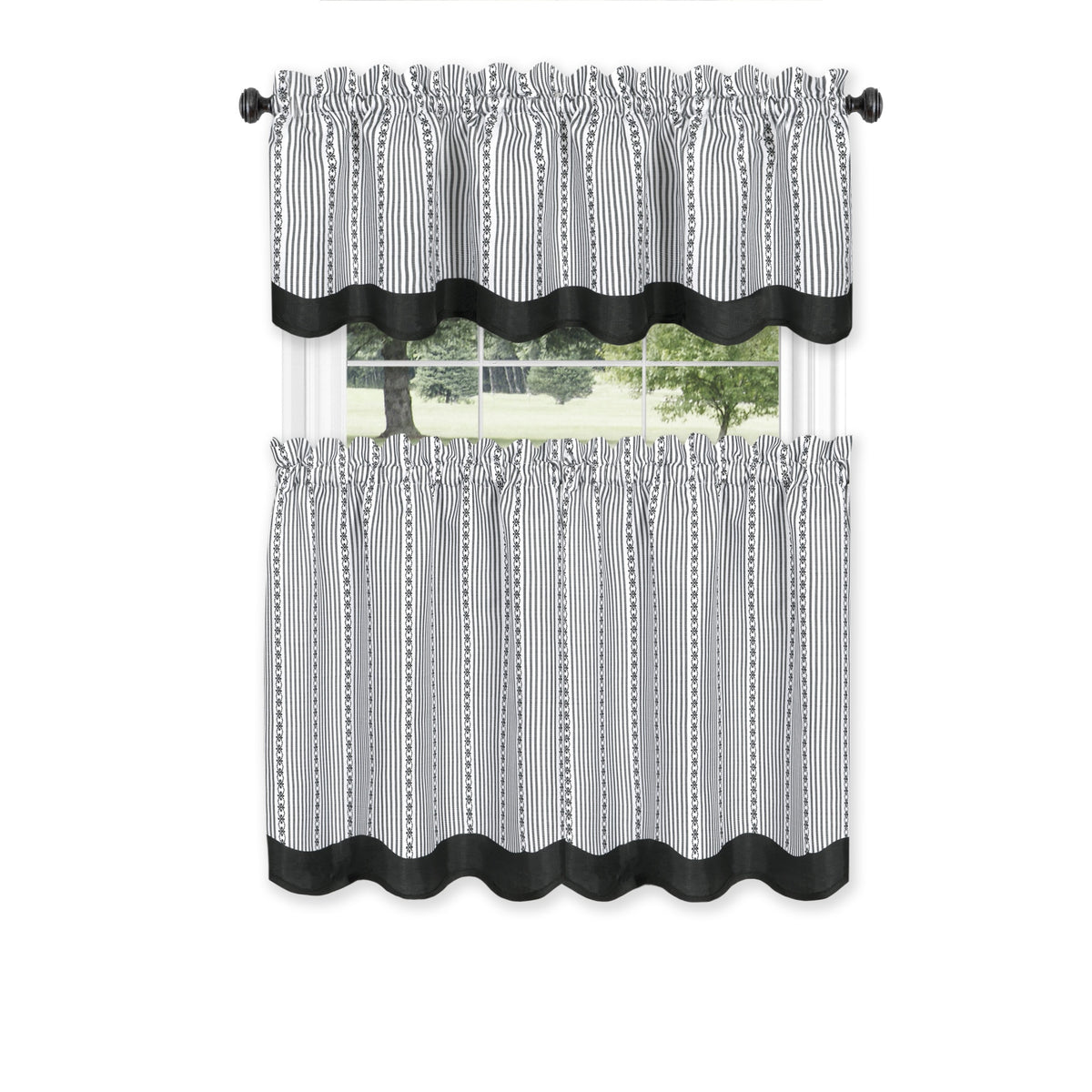 Westport Window Curtain Tier Pair And Valance Set  58X36  Black/White