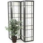 Black 4-Panel Room Divider Shoji Screen with Asian Floral Print