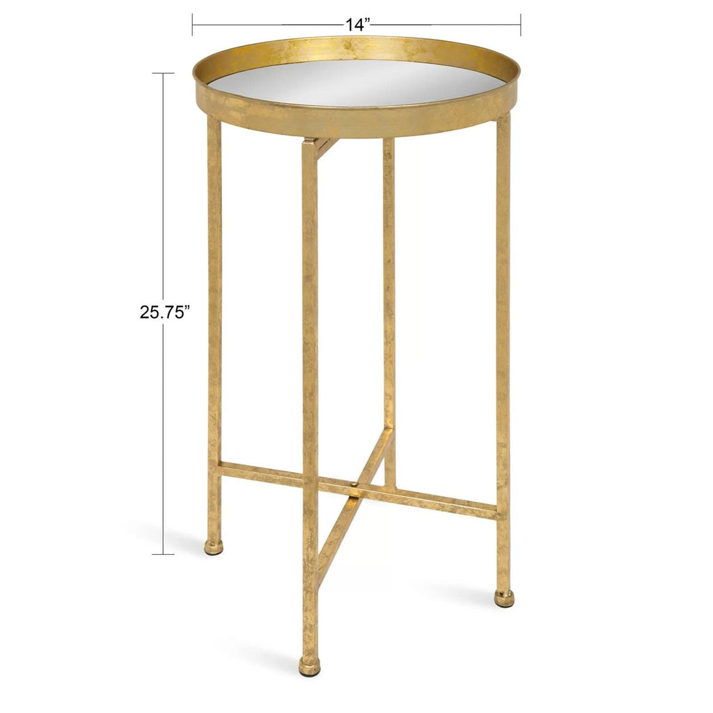 Gold Metal Round Nightstand End Table with Removable White Tray Top
