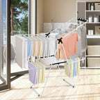 White 2 Level Foldable Clothes Drying Rack Adjustable Height