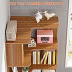 Multifunctional 6 Shelf Corner L-Shaped Bookcase in Brown Wood Finish
