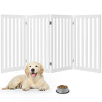 Folding 4-Panel Dog Gate Pet Fence in White Wood Finish