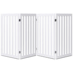 Folding 4-Panel Dog Gate Pet Fence in White Wood Finish