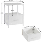 Set of 2 - Modern White Metal Wood Side End Table Nightstand with Storage Drawer