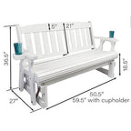 4ft Heavy Duty Amish Porch Glider Bench in White with Cupholders - Made in USA