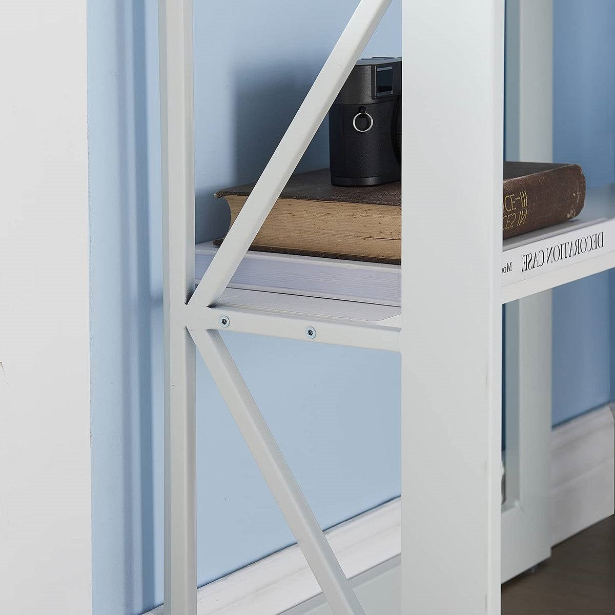 Corner Computer Desk with Keyboard Tray Storage Shelves in White