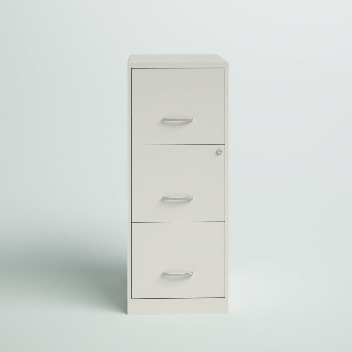 White Metal 3-Drawer Vertical File Cabinet with 2 Locking Drawers