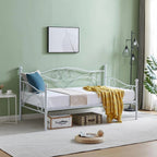 Twin size Classic Heavy Duty Steel Day Bed Frame in White Metal Finish