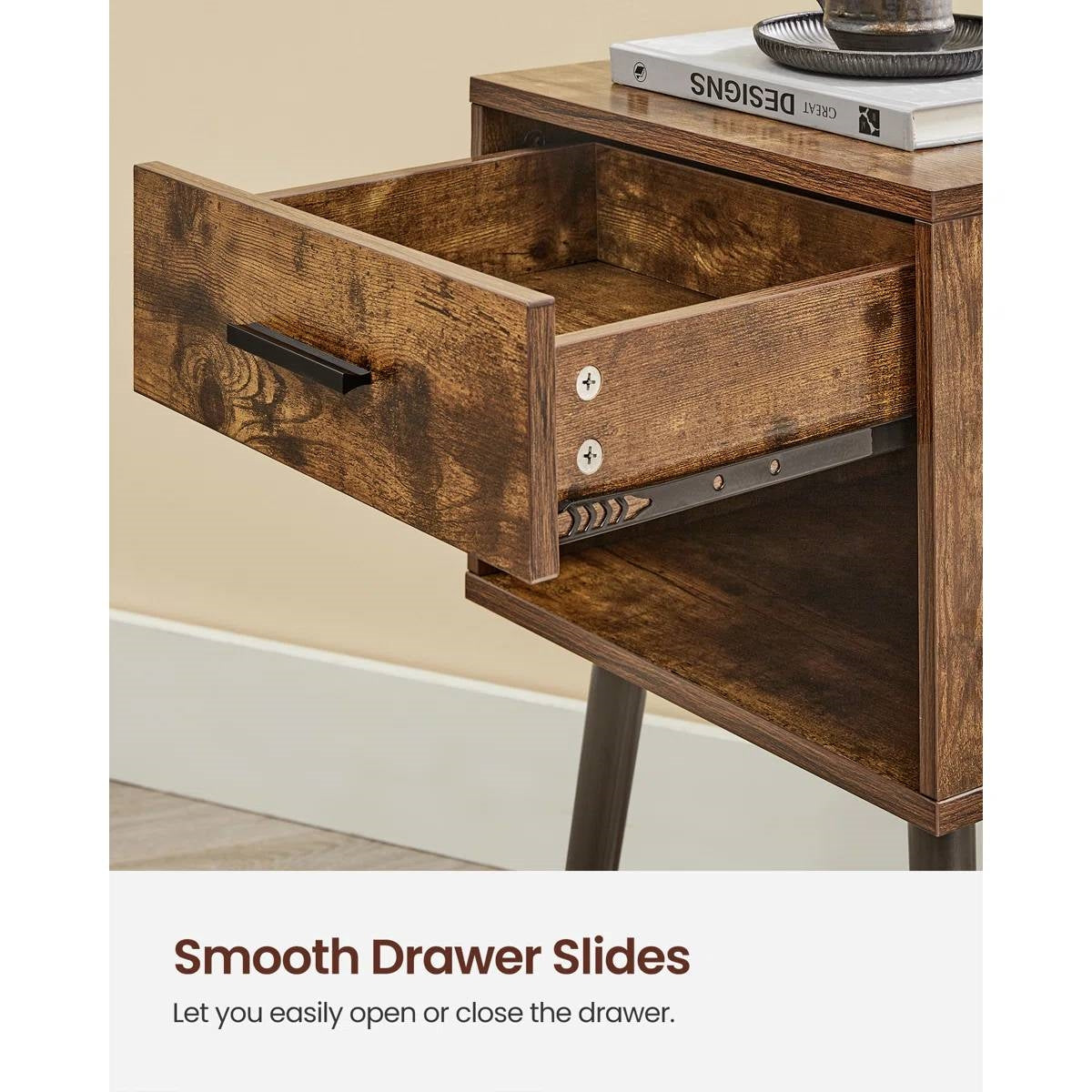 Mid-Century Modern Farmhouse 1-Drawer Nightstand with Open Shelf