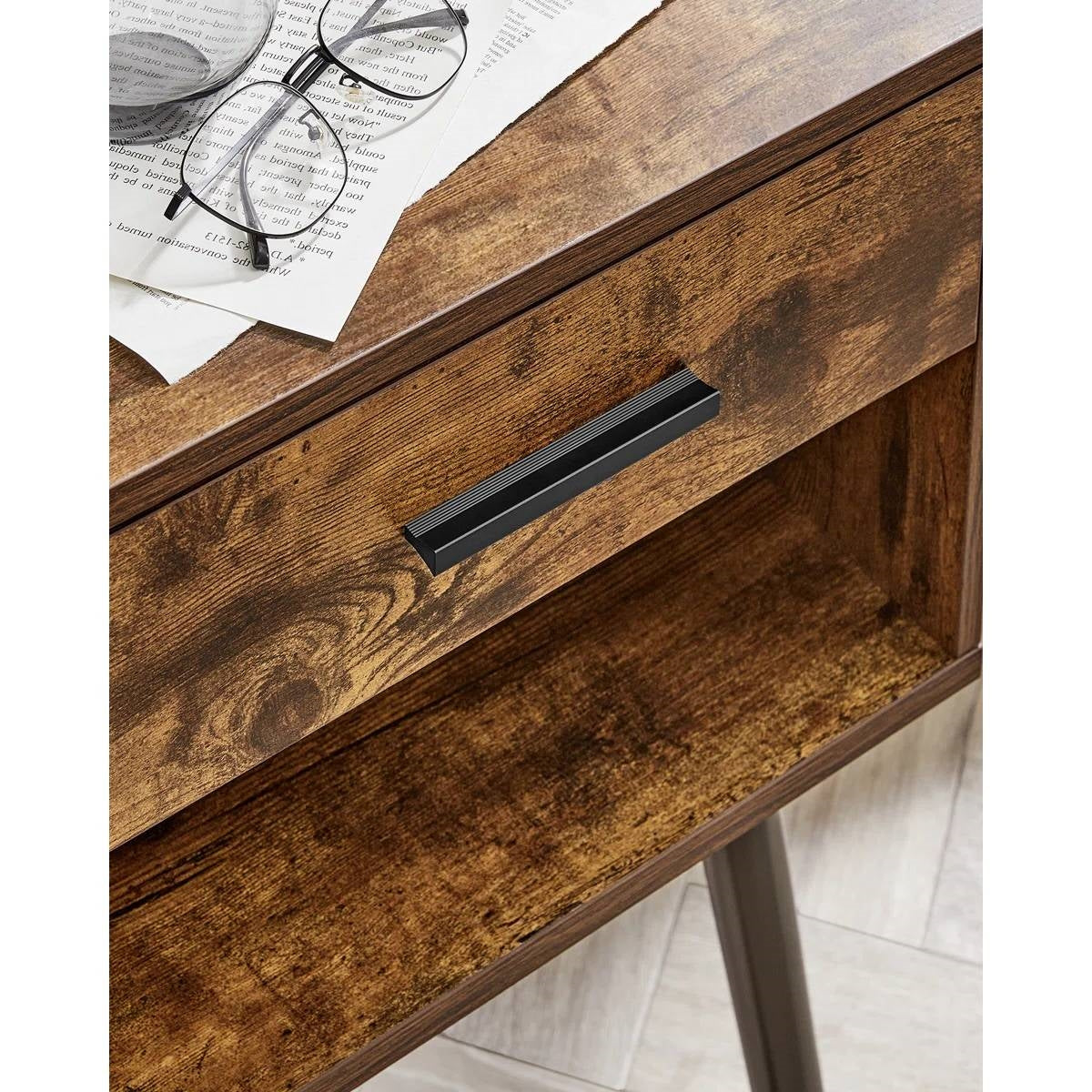 Mid-Century Modern Farmhouse 1-Drawer Nightstand with Open Shelf