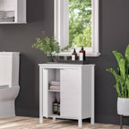 Bathroom Linen Cabinet with Storage Shelf in White Wood Finish
