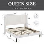 Queen size White Velvet Upholstered Platform Bed Frame with Wingback Headboard