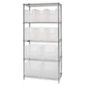 Bin Wire Shelving System, 36W x 18D x 74H, 800 lbs load capacity per shelf, includes: (5) shelves and (6) QGH600 and (4) QGH800 