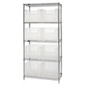Bin Wire Shelving System, 36W x 18D x 74H, 800 lbs load capacity per shelf, includes: (5) shelves and (8) QGH800 clear bins, chr