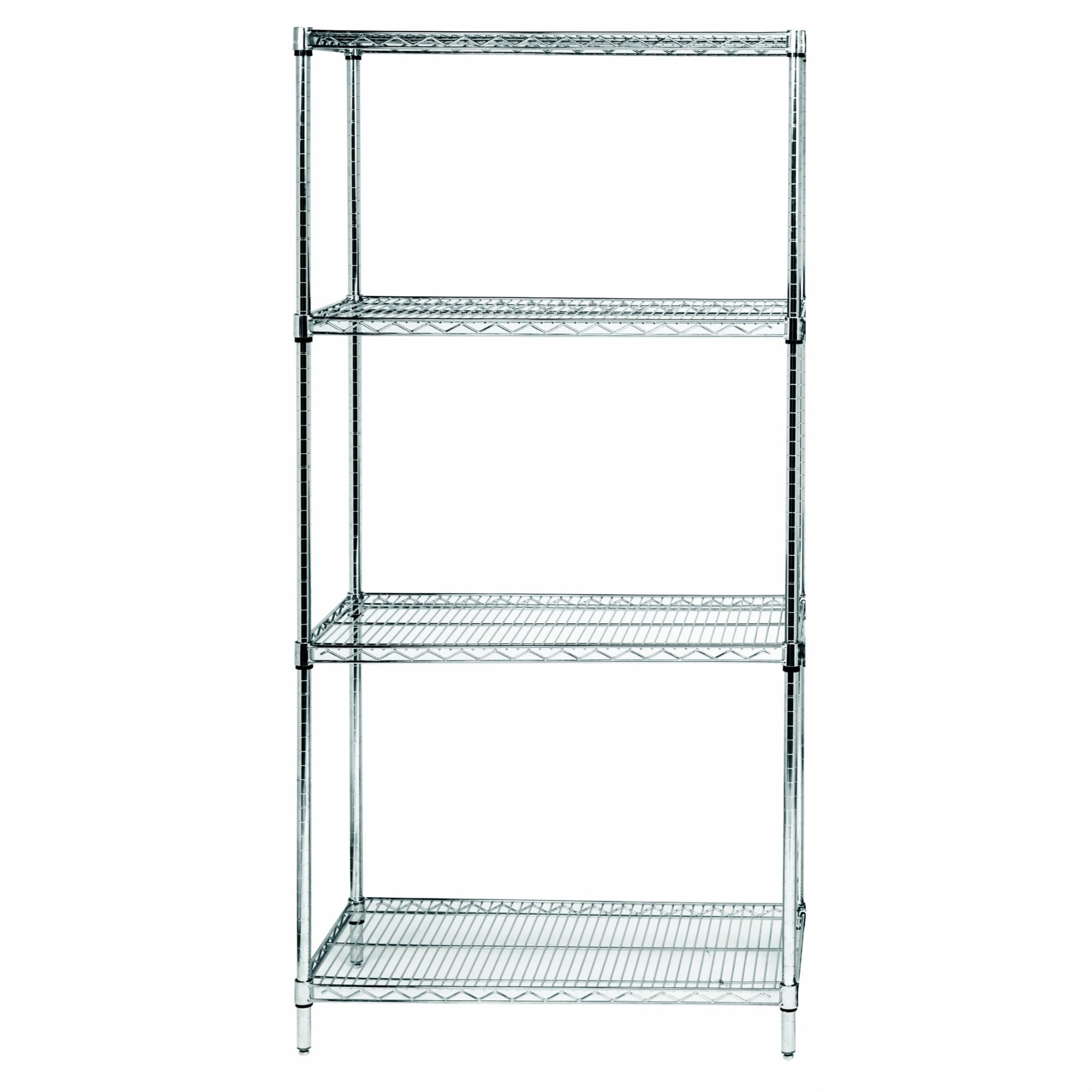 Wire Shelving Starter Kit, 42W x 12D x 54H, 600 - 800 lb. capacity, includes (4) wire shelves and (4) posts, chrome plated finis