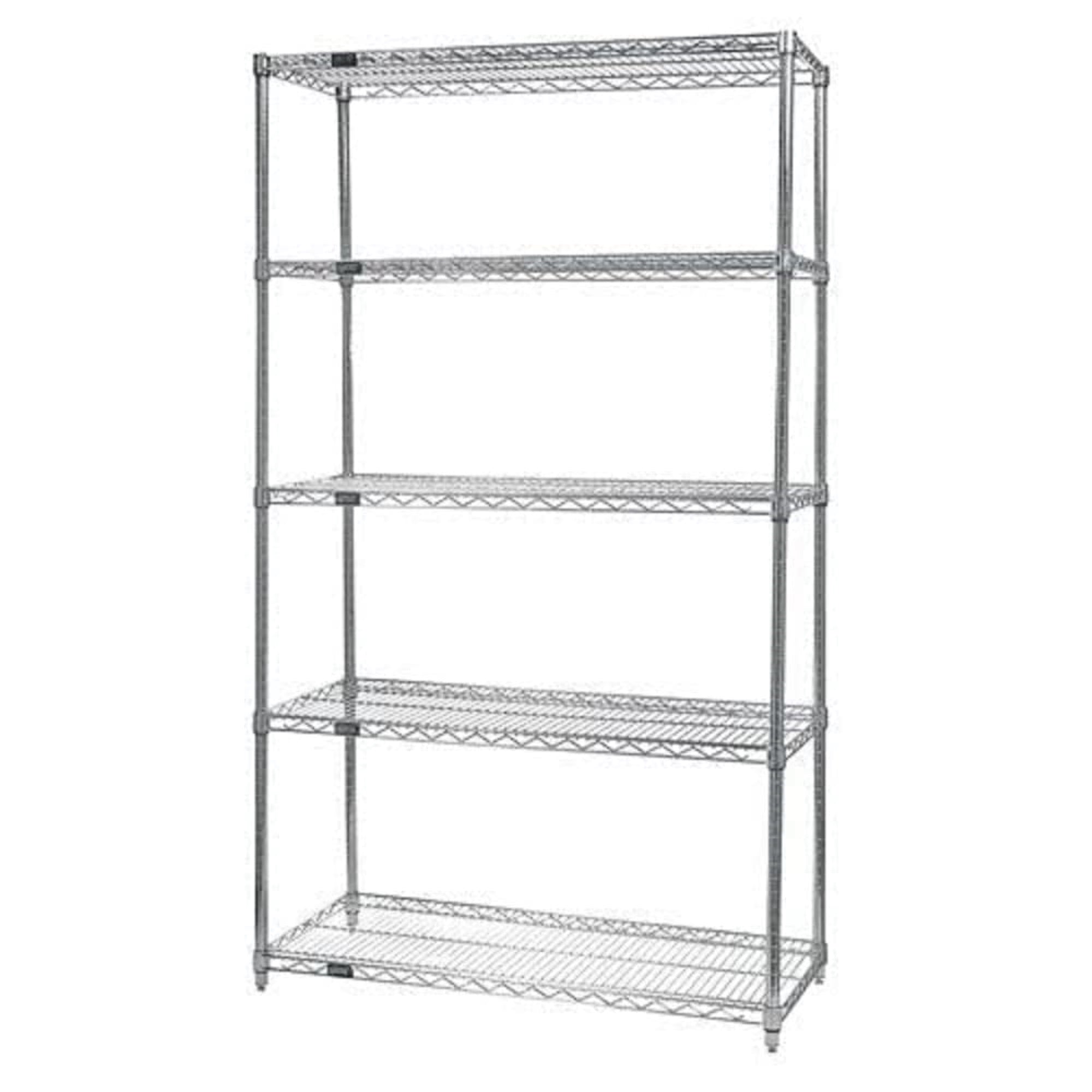 Wire Shelving Starter Kit, 42W x 14D x 54H, 600 - 800 lb. capacity, includes (5) wire shelves and (4) posts, chrome plated finis
