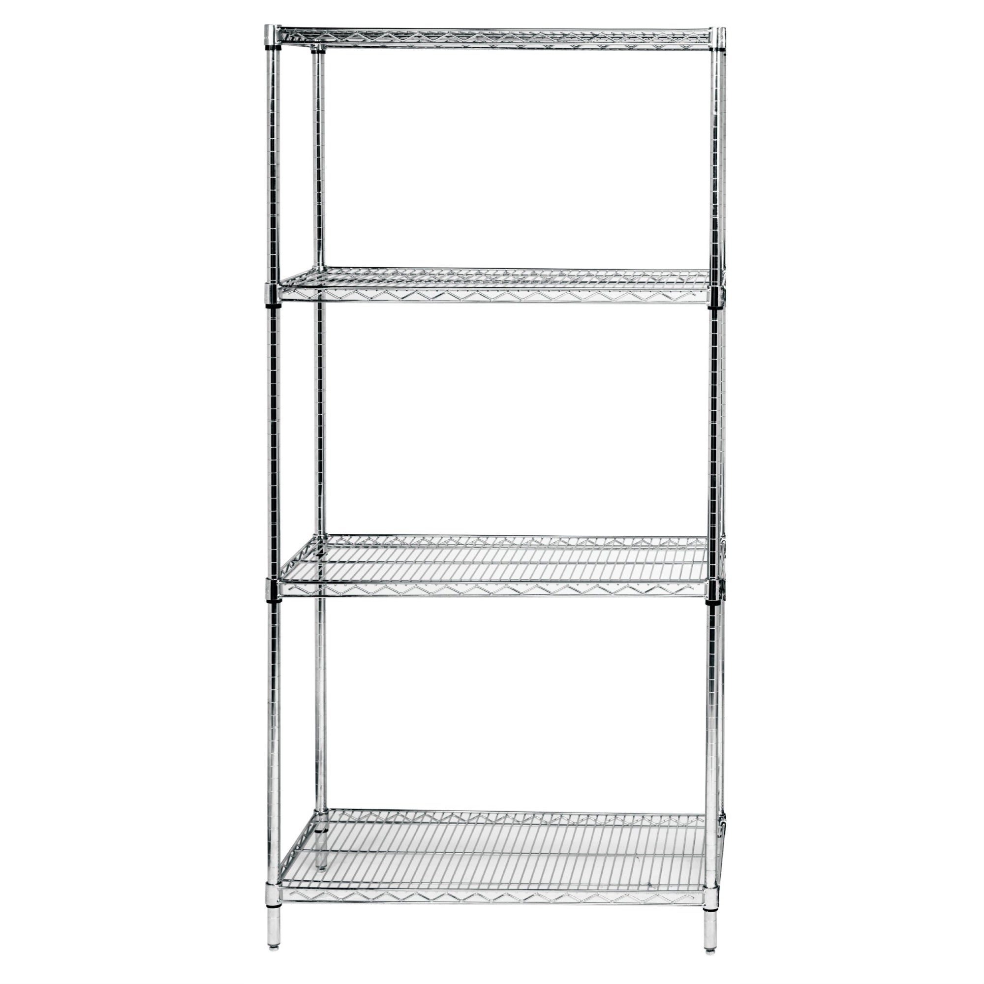 Wire Shelving Starter Kit, 42W x 21D x 63H, 600 - 800 lb. capacity, includes (4) wire shelves and (4) posts, chrome plated finis