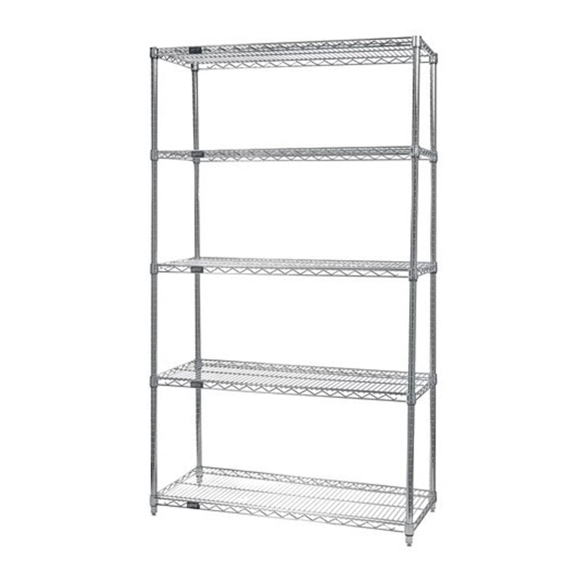 Wire Shelving Starter Kit, 36W x 24D x 63H, 600 - 800 lb. capacity, includes (5) wire shelves and (4) posts, chrome plated finis