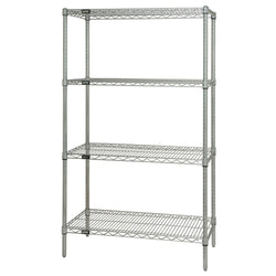 Wire Shelving Starter Kit, 48W x 24D x 63H, 600 - 800 lb. capacity, includes (4) wire shelves and (4) posts, chrome plated finis