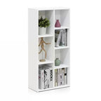 Modern 42-inch High Bookcase with 7 Open Shelves in White Wood Finish