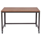 Industrial Modern Steel Frame Wood Top Computer Desk with Locking Wheels