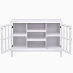 White Wood Sofa Table Console Cabinet with Tempered Glass Panel Doors